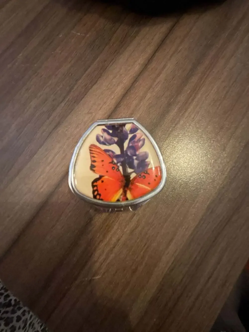 Vintage Butterfly And Purple Flower Decorative Pill Box Or Trinket